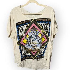 Title Unknown Womens Lord Ganesha Graphic Tee Cream Short Sleeve Scoop Neck L